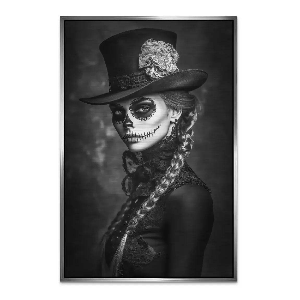 La Catrina Noir – Stil trifft Schattenkunst Bild auf Alu Dibond gebürstet INGALERIE