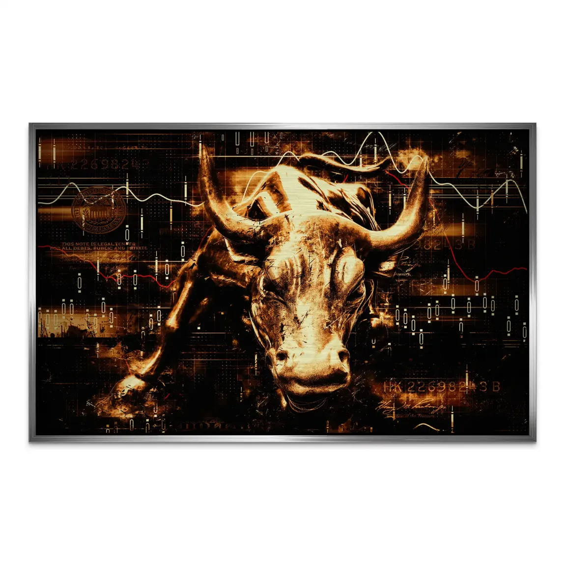 Börsenbulle Retro Art Aluminiumbild gebürstet