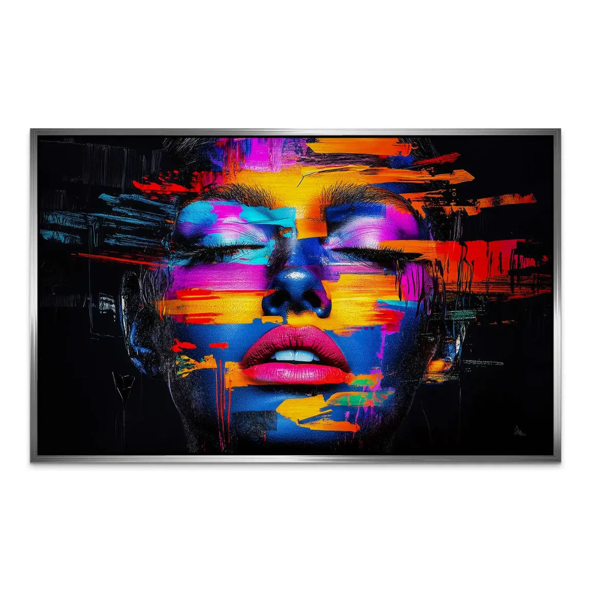 Neon Frauenportrait Aluminiumbild gebürstet