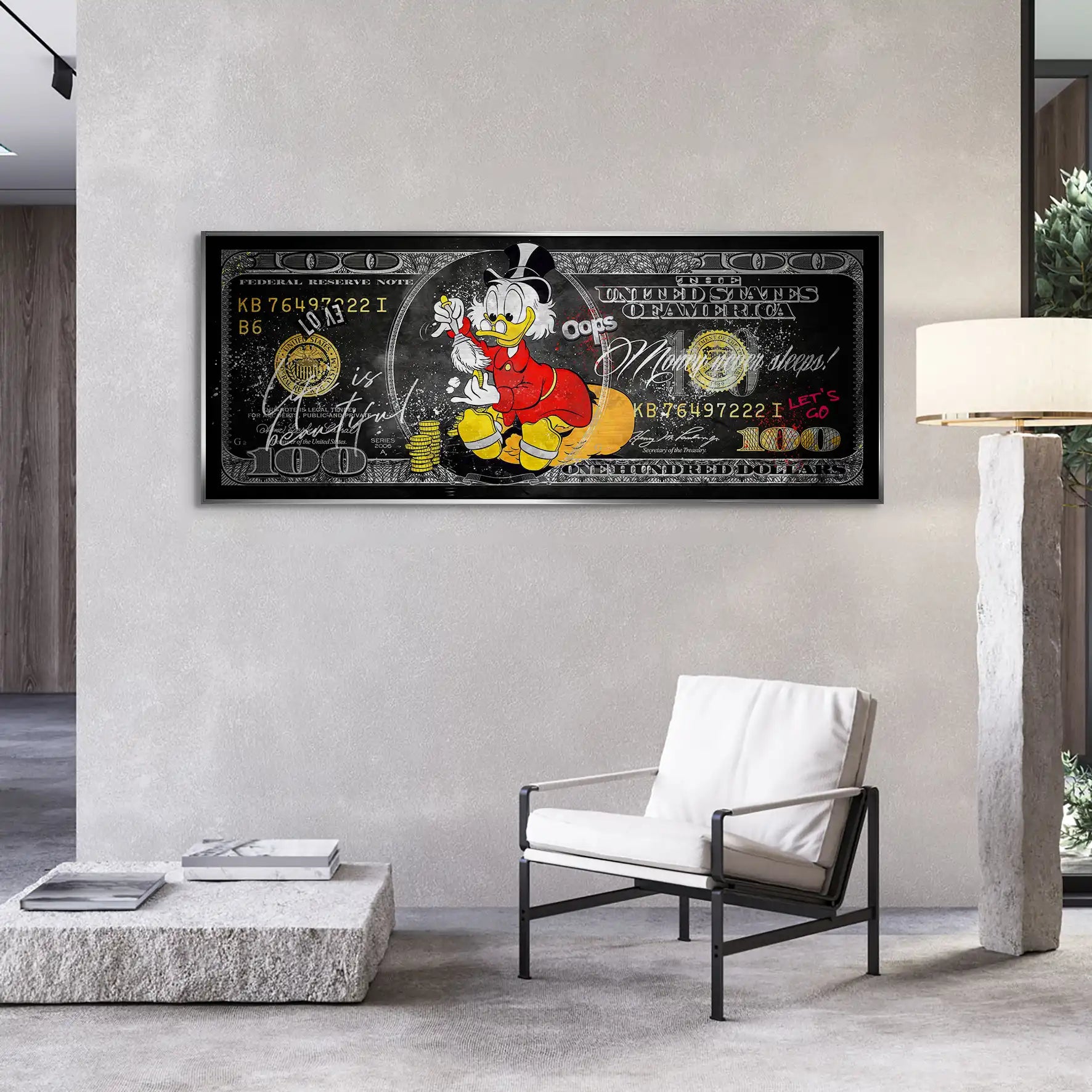 Dagobert Money Never Sleeps Dollar Dark Alu Gebürstet Bild INGALERIE