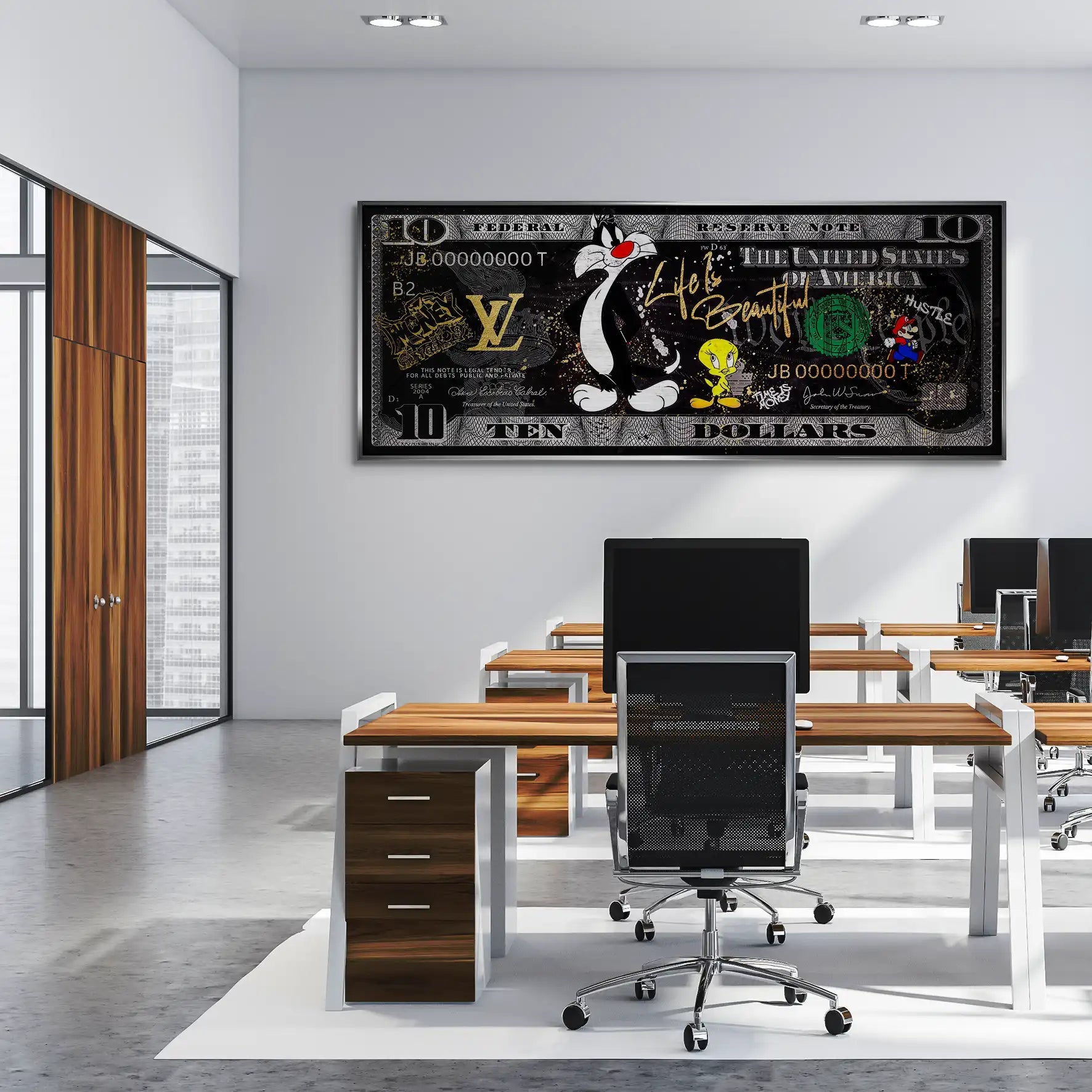 Tweety und Sylvester Hustle Dollar AluDibond Gebürstet INGALERIE