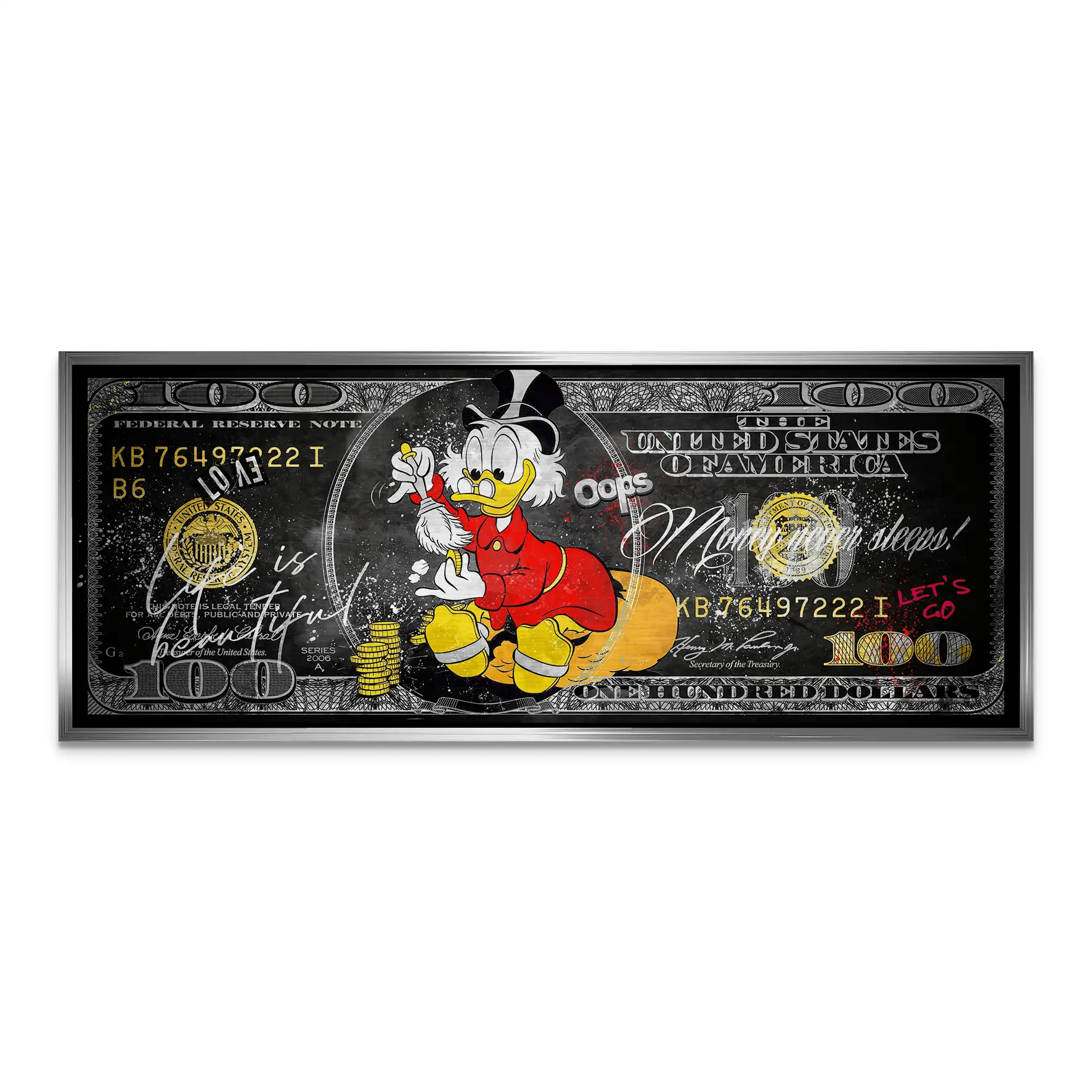 Dagobert Money Never Sleeps Dollar Dark Alu Gebürstet Bild INGALERIE