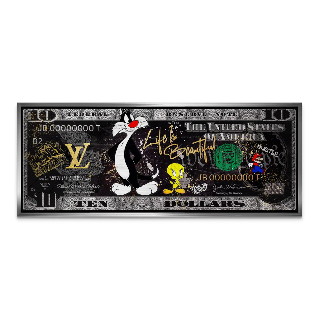 Tweety und Sylvester Hustle Dollar AluDibond Gebürstet INGALERIE