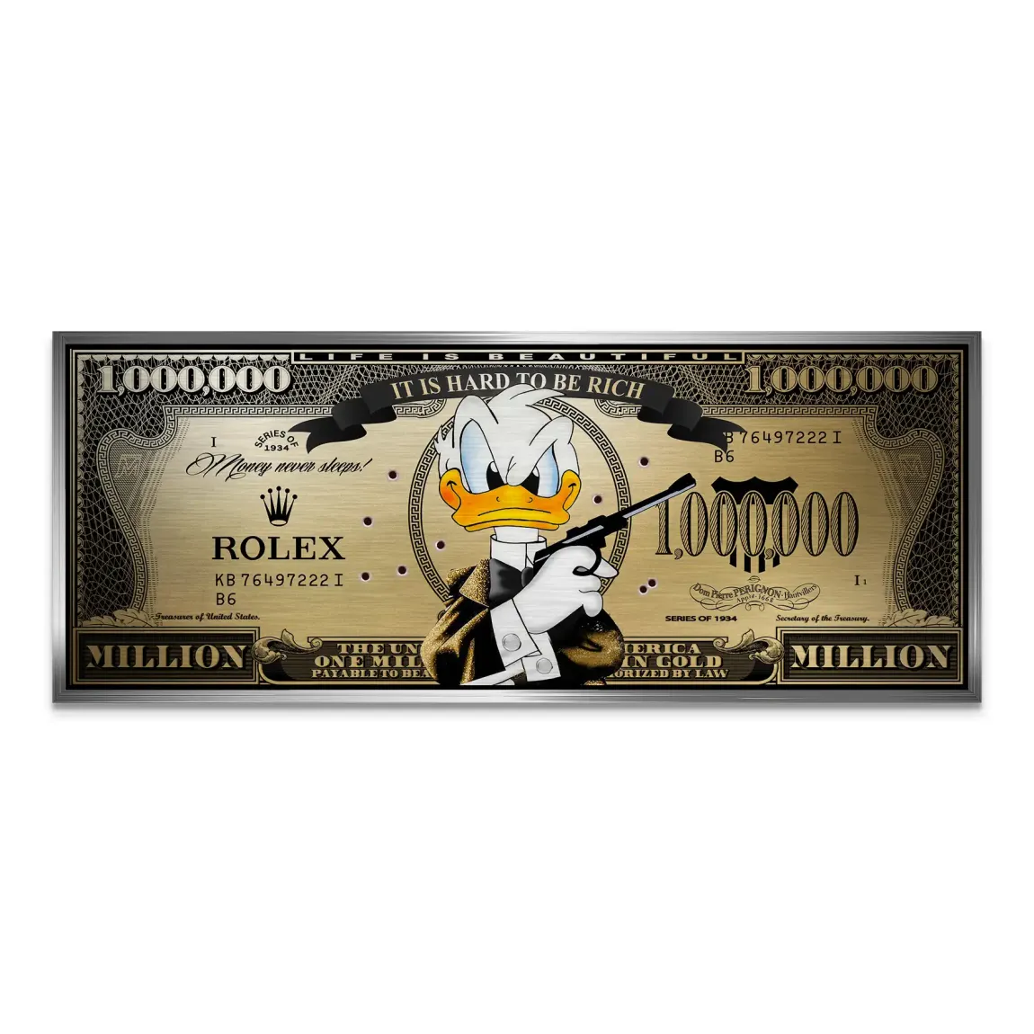 Donald Duck Goldfinger Instinct Pop Art Dollar Alu Gebürstet INGALERIE
