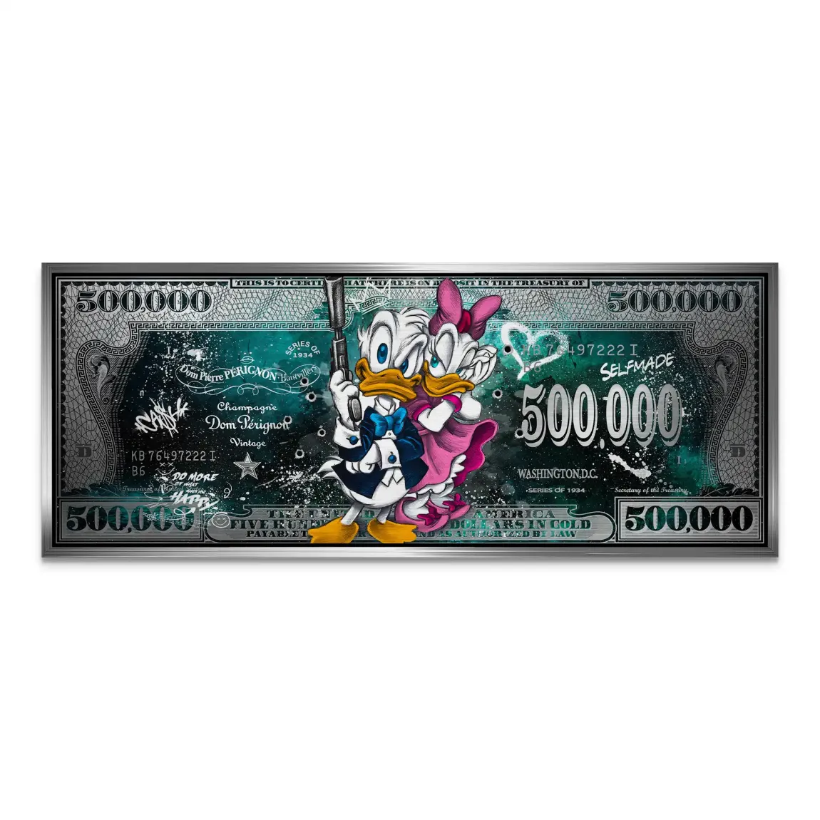 Donald & Daisy Duck Green Pop Art Dollar Alu Gebürstet INGALERIE