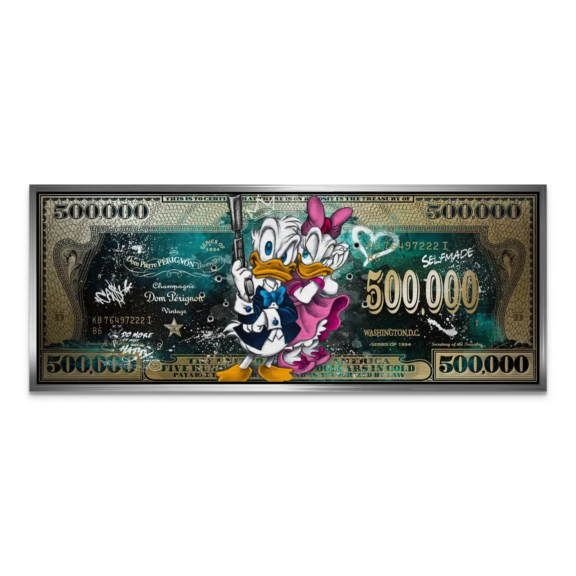 Donald & Daisy Duck Green Gold Pop Art Dollar Alu Gebürstet INGALERIE