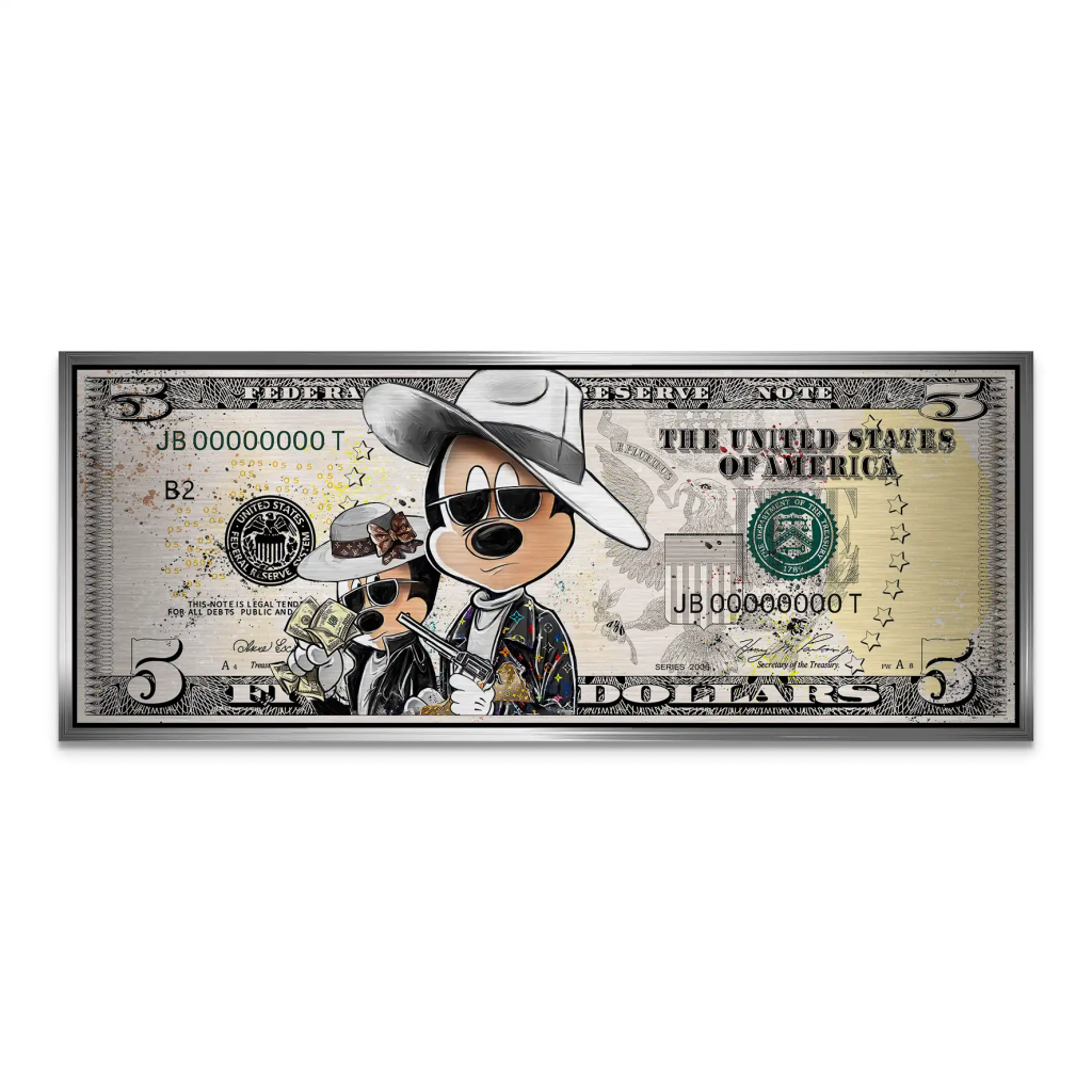 Micky und Minnie Maus Dollar Pop Art Alu Gebürstet Bild INGALERIE