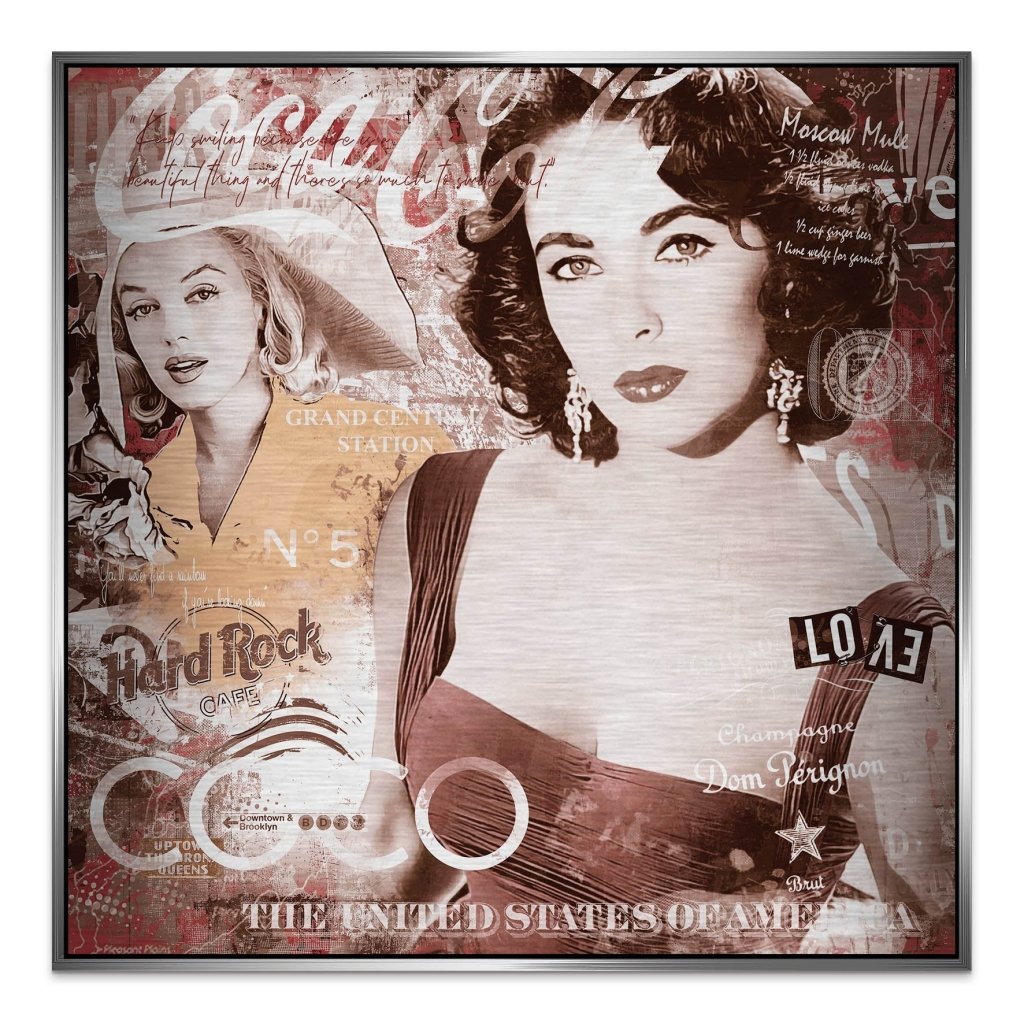 Marilyn & Liz Pop Art Retro Style Alu Gebürstet Bild INGALERIE