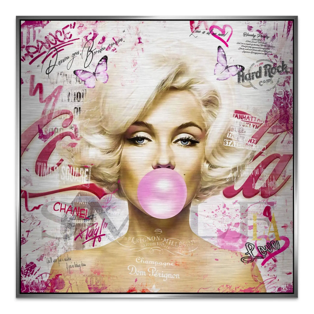 Marilyn Monroe Bubble Gum Streetart Alu Gebürstet Bild INGALERIE