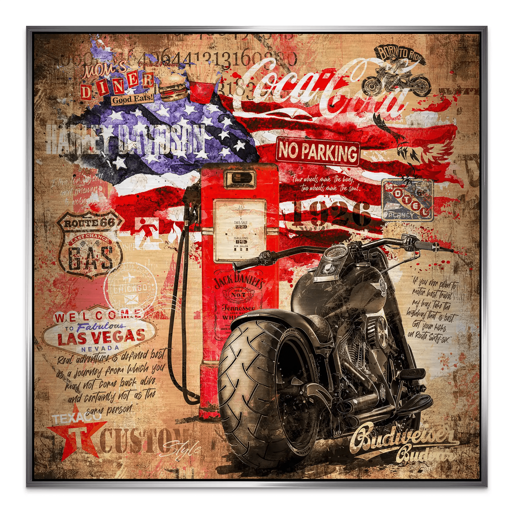 Harley USA Pop Art Retro Alu Gebürstet Bild INGALERIE