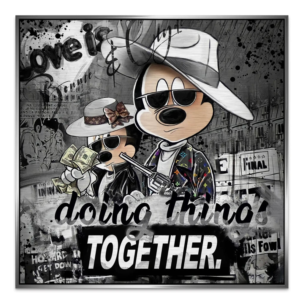 Micky & Minnie Gangster Modern Style Alu Gebürstet Bild INGALERIE