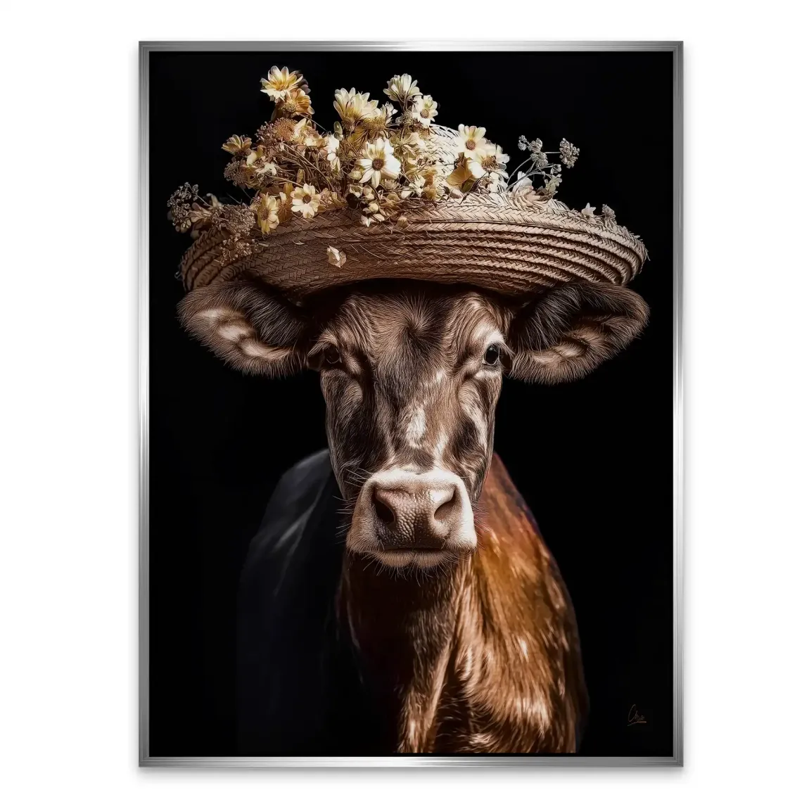 Kuh mit Strohhut Alu Gebürstet Bild