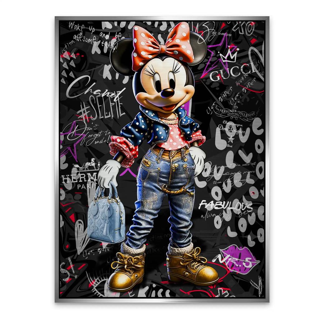 Minnie Maus Comic Street Art Alu gebürstet Bild INGALERIE