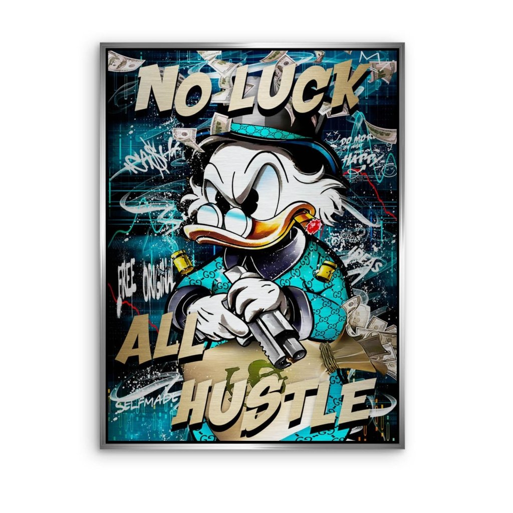 Dagobert Duck All Hustle Pop Art Aludibond Brush Bild INGALERIE