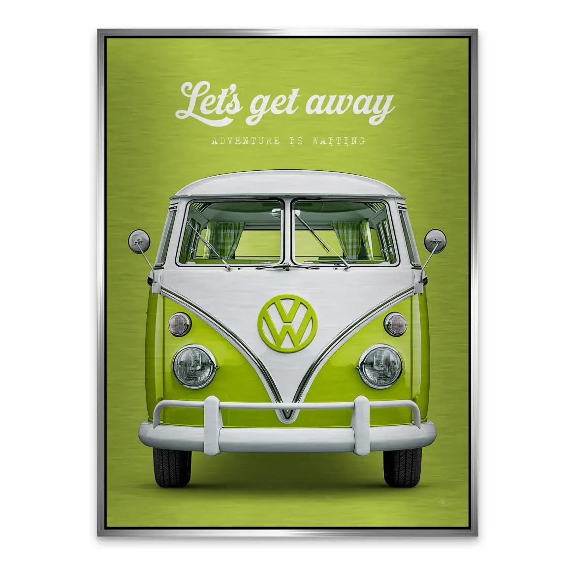 Green VW Bulli Aluminiumbild gebürstet