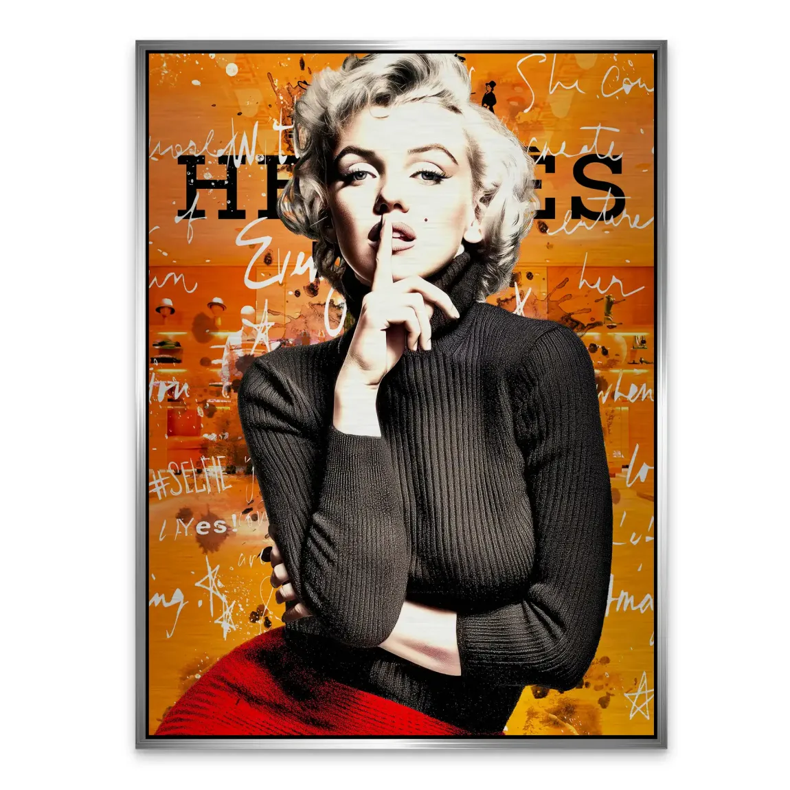Marilyn Secret Orange Pop Art Alu Gebürstet Bild