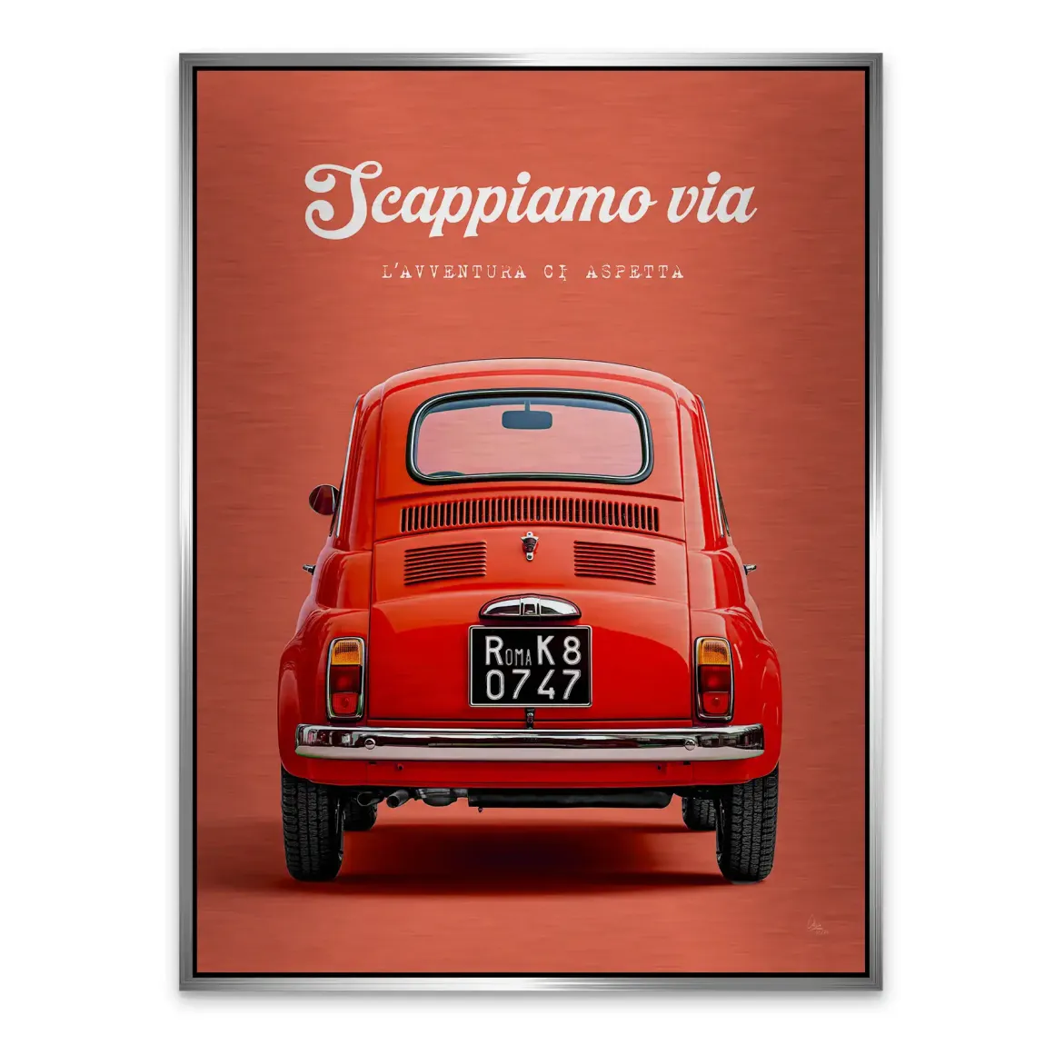 Fiat 500 Rosso Aluminiumbild gebürstet