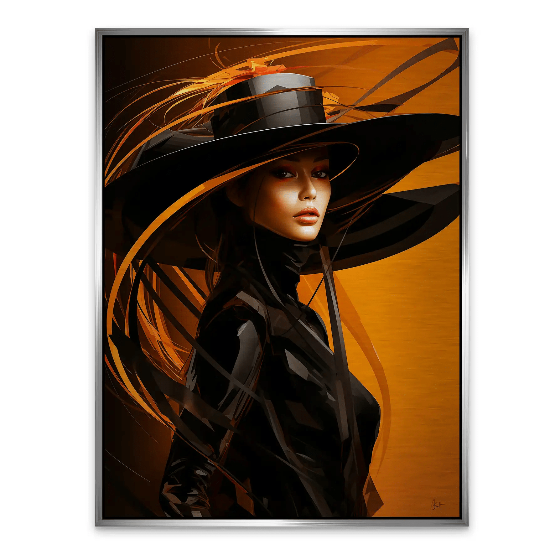 Frau mit Hut Alu Gebürstet INGALERIE