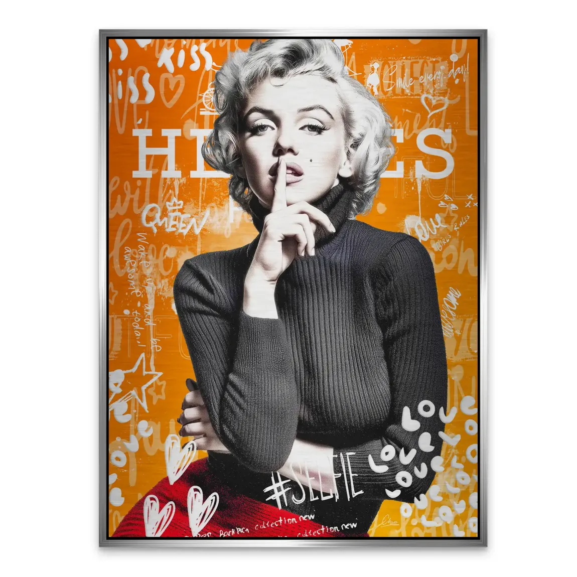 Marilyn Orange Kiss Pop Art Alu Gebürstet Bild