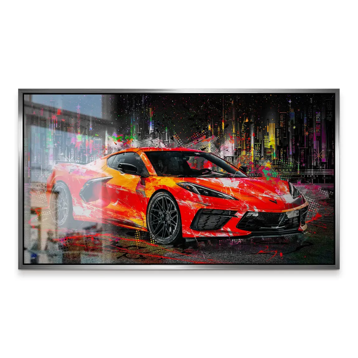 Corvette C8 Abstrak Red Style Alu Gebürstet Bild INGALERIE