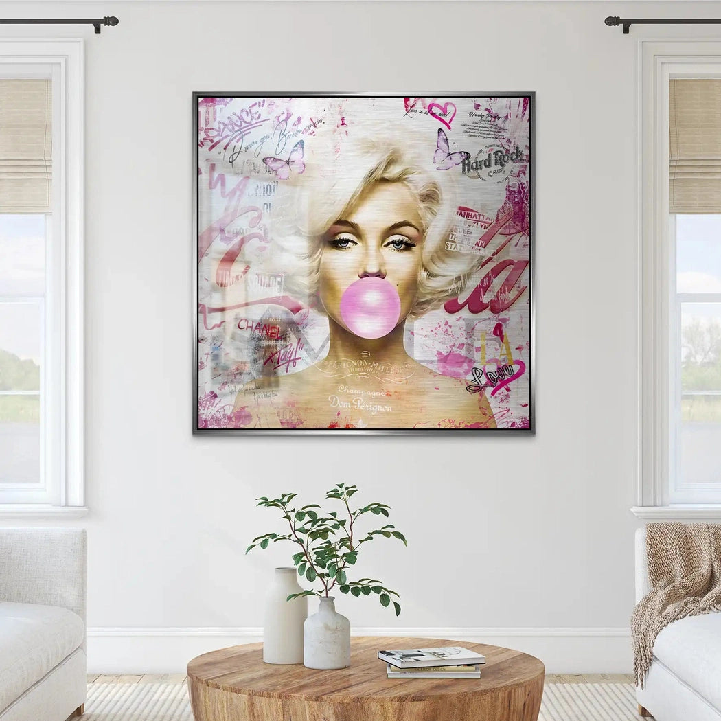 Marilyn Monroe Bubble Gum Streetart Alu Gebürstet Bild INGALERIE