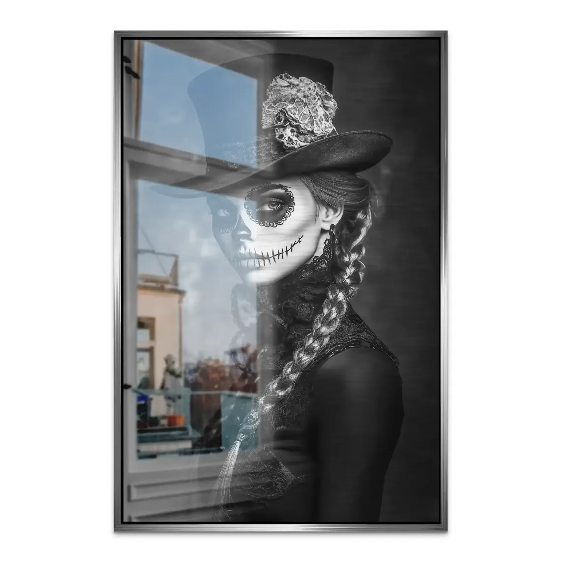 La Catrina Noir – Stil trifft Schattenkunst Bild auf Alu Dibond gebürstet INGALERIE