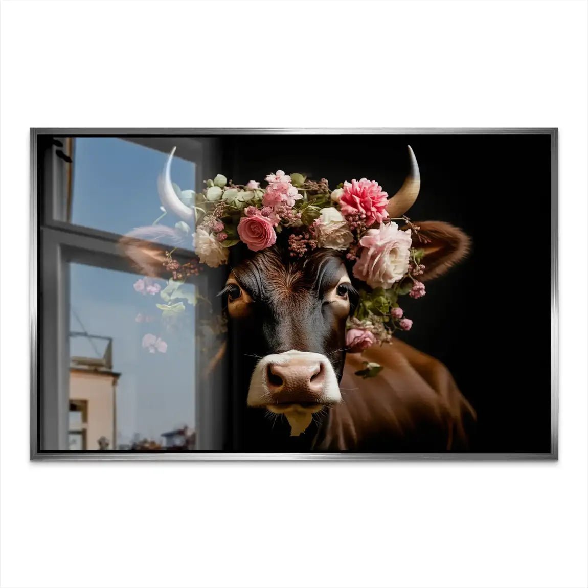 Kuh liebt Blumen AluDibond Gebürstet INGALERIE