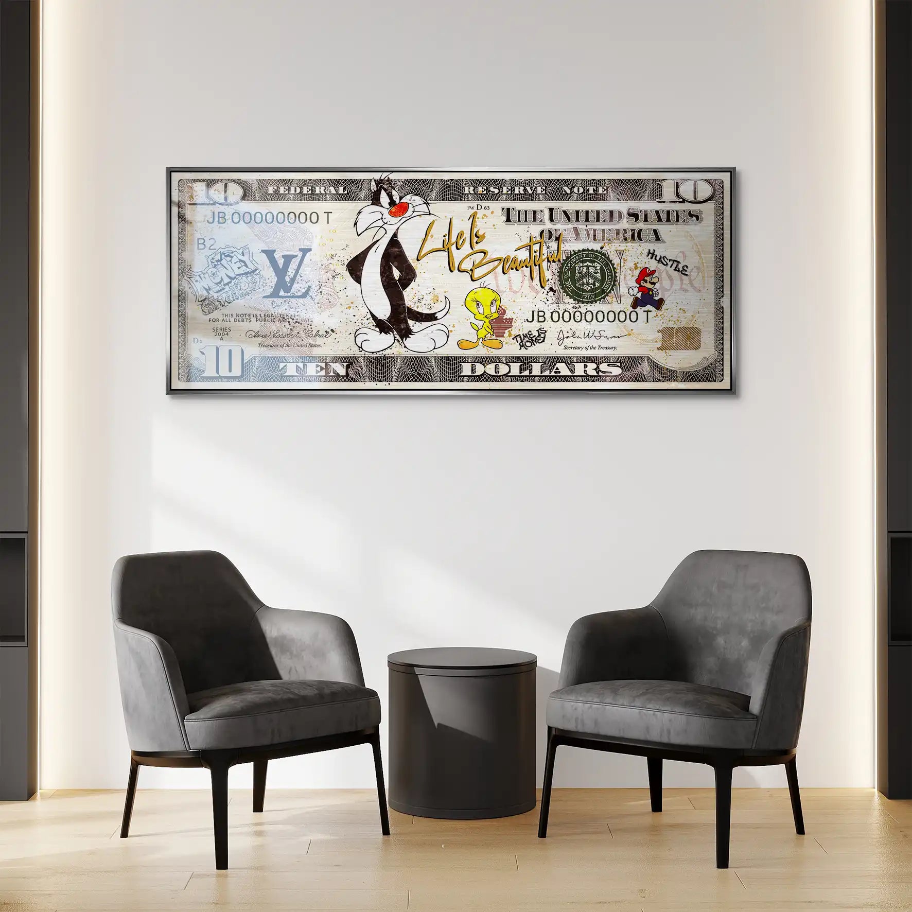 Tweety und Sylverster Dollar AluDibond Gebürstet INGALERIE