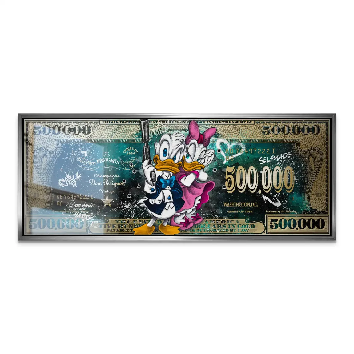 Donald & Daisy Duck Green Gold Pop Art Dollar Alu Gebürstet INGALERIE