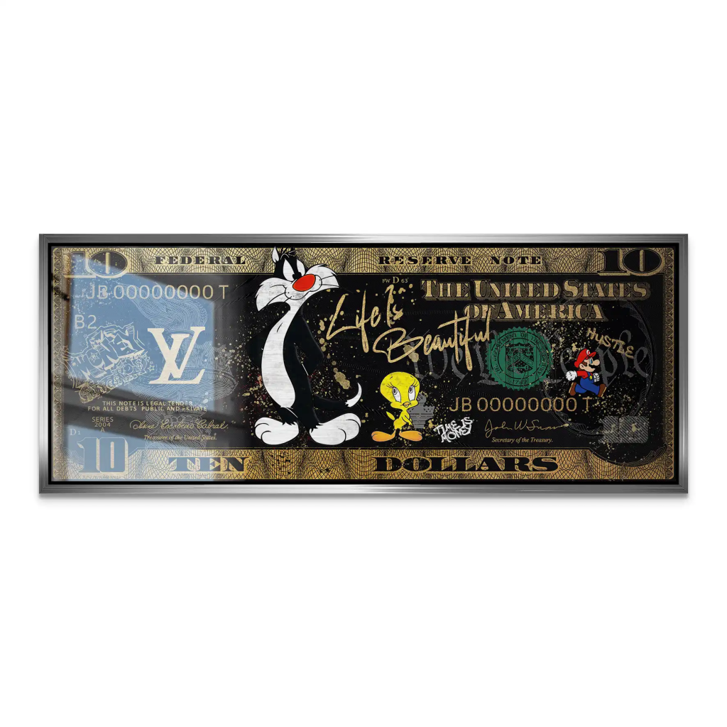 Tweety und Sylverster Black Dollar AluDibond Gebürstet INGALERIE