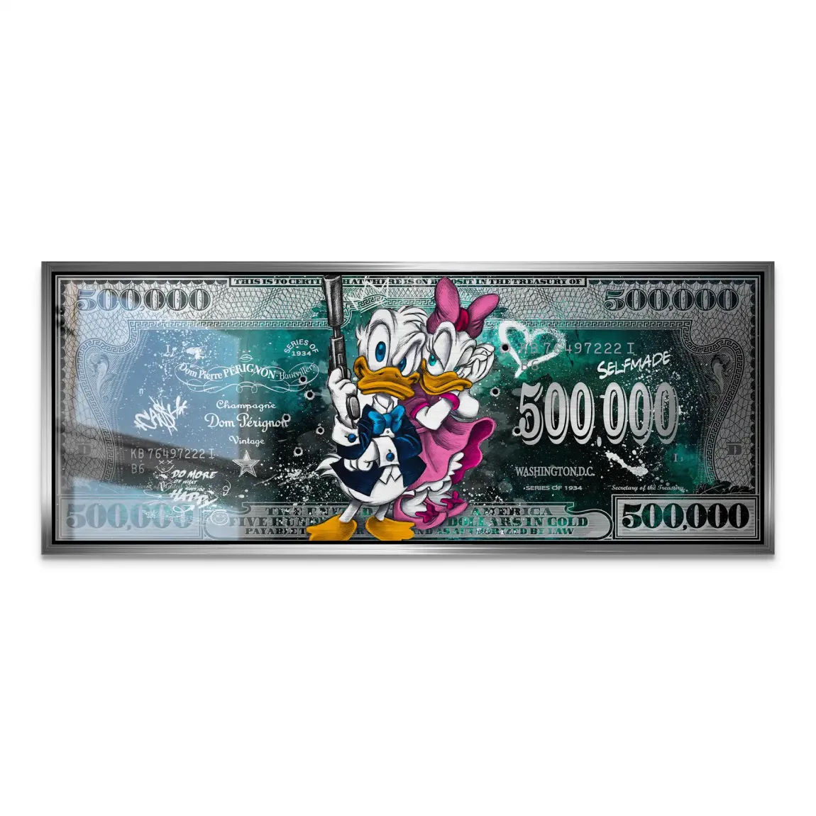 Donald & Daisy Duck Green Pop Art Dollar Alu Gebürstet INGALERIE