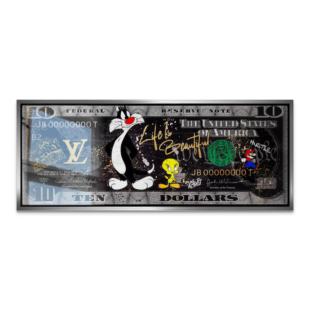 Tweety und Sylvester Hustle Dollar AluDibond Gebürstet INGALERIE