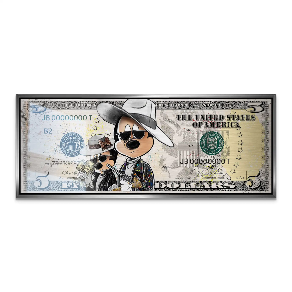 Micky und Minnie Maus Dollar Pop Art Alu Gebürstet Bild INGALERIE