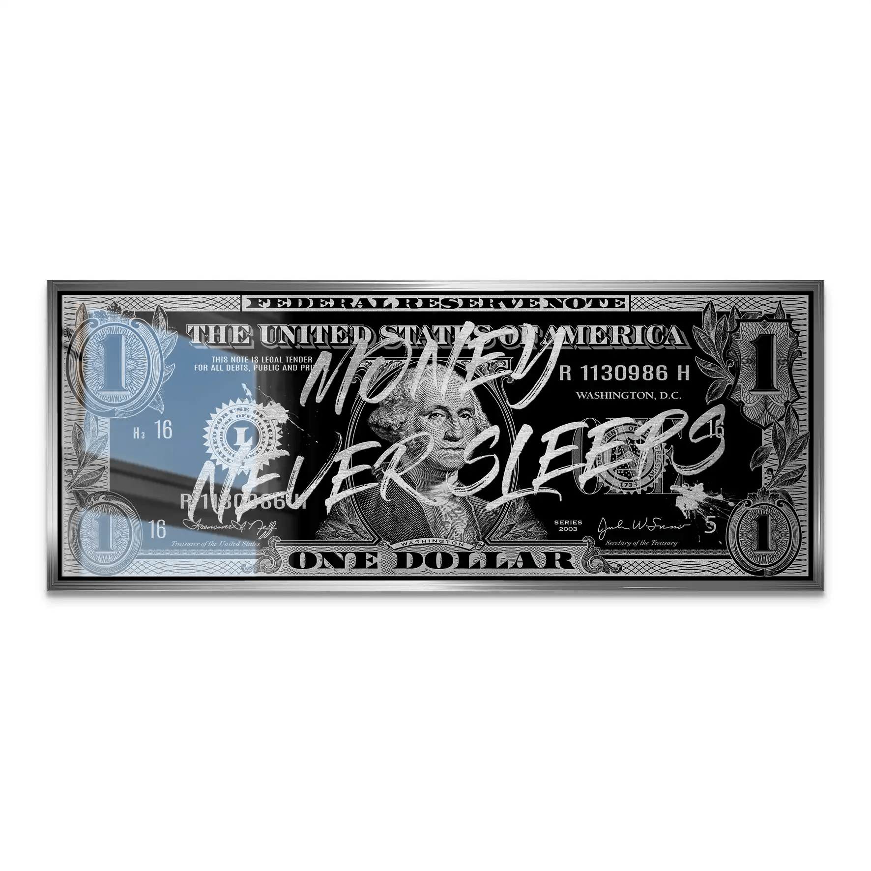 Monney Never Sleeps Dollar Silver AluDibond Gebürstet INGALERIE