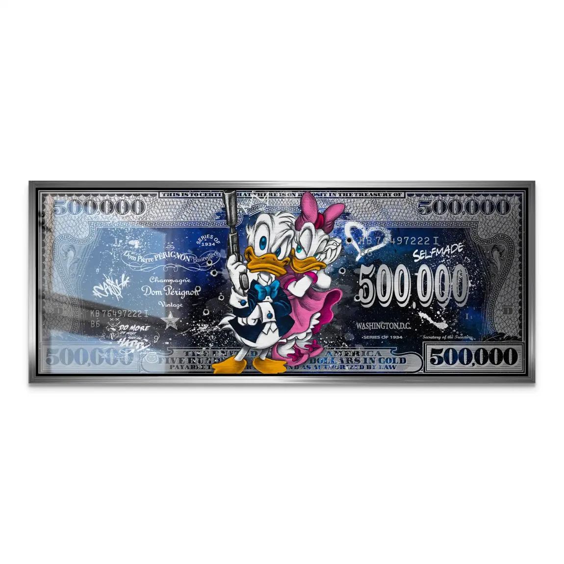Donald & Daisy Duck Blue Pop Art Dollar Alu Gebürstet INGALERIE