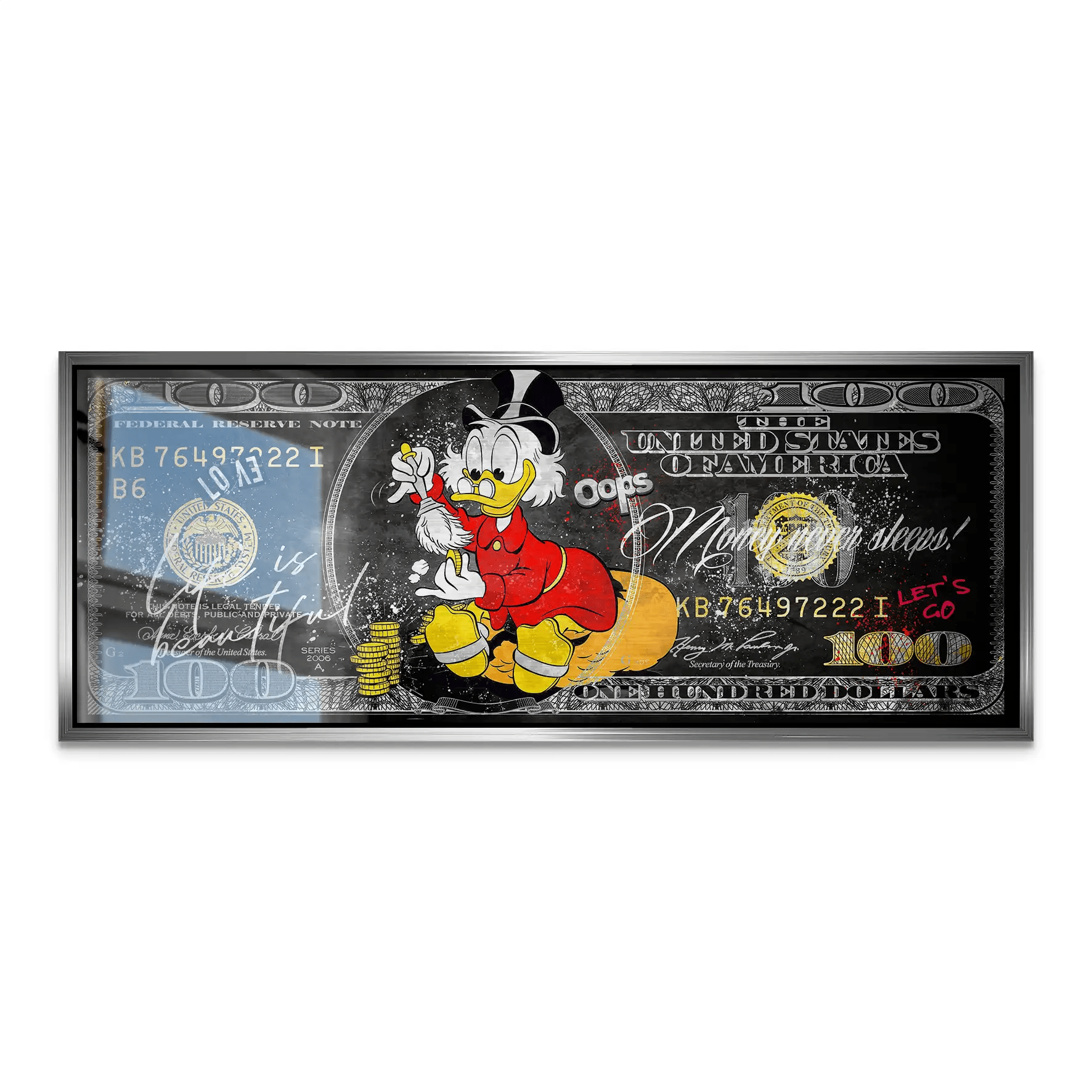 Dagobert Money Never Sleeps Dollar Dark Alu Gebürstet Bild INGALERIE