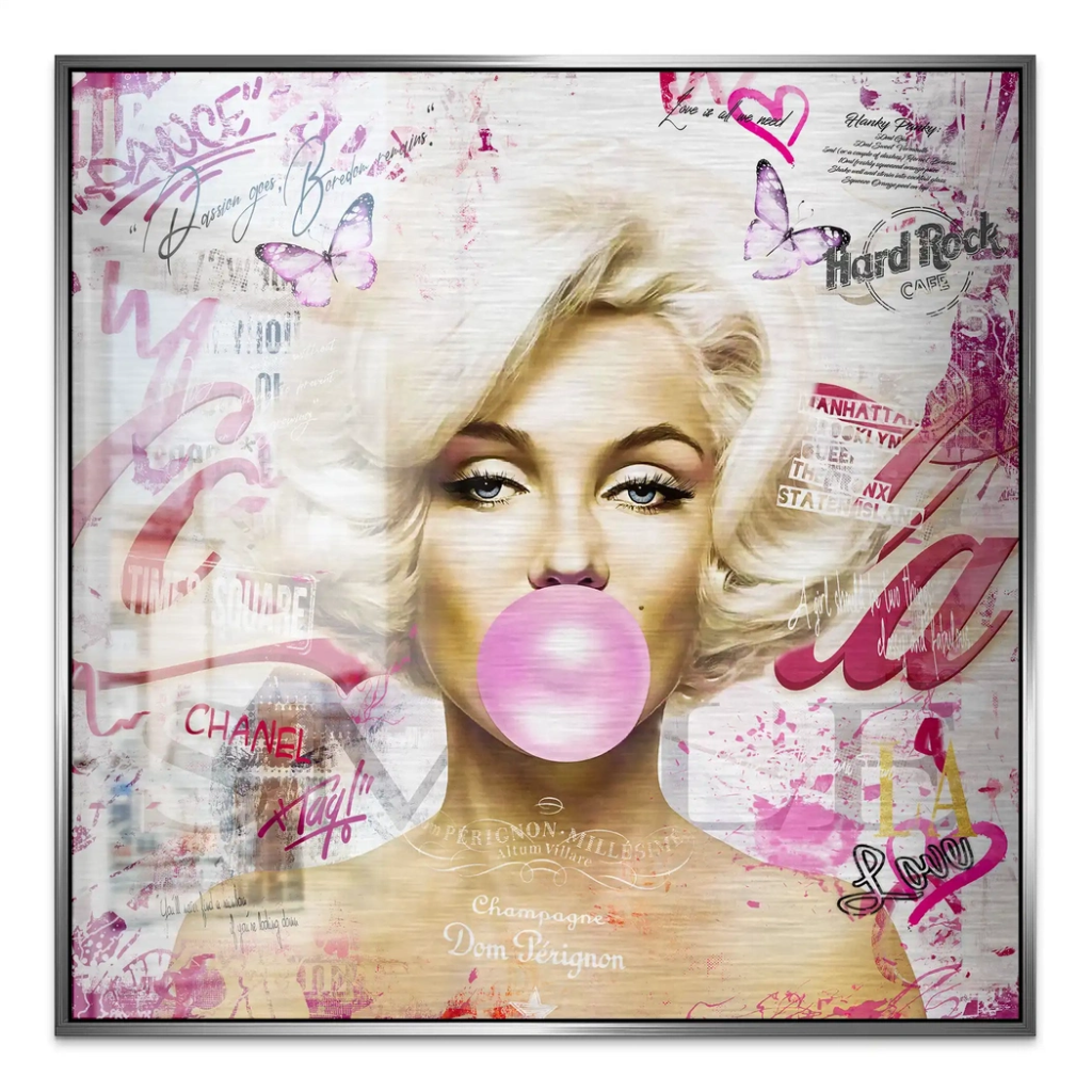 Marilyn Monroe Bubble Gum Streetart Alu Gebürstet Bild INGALERIE