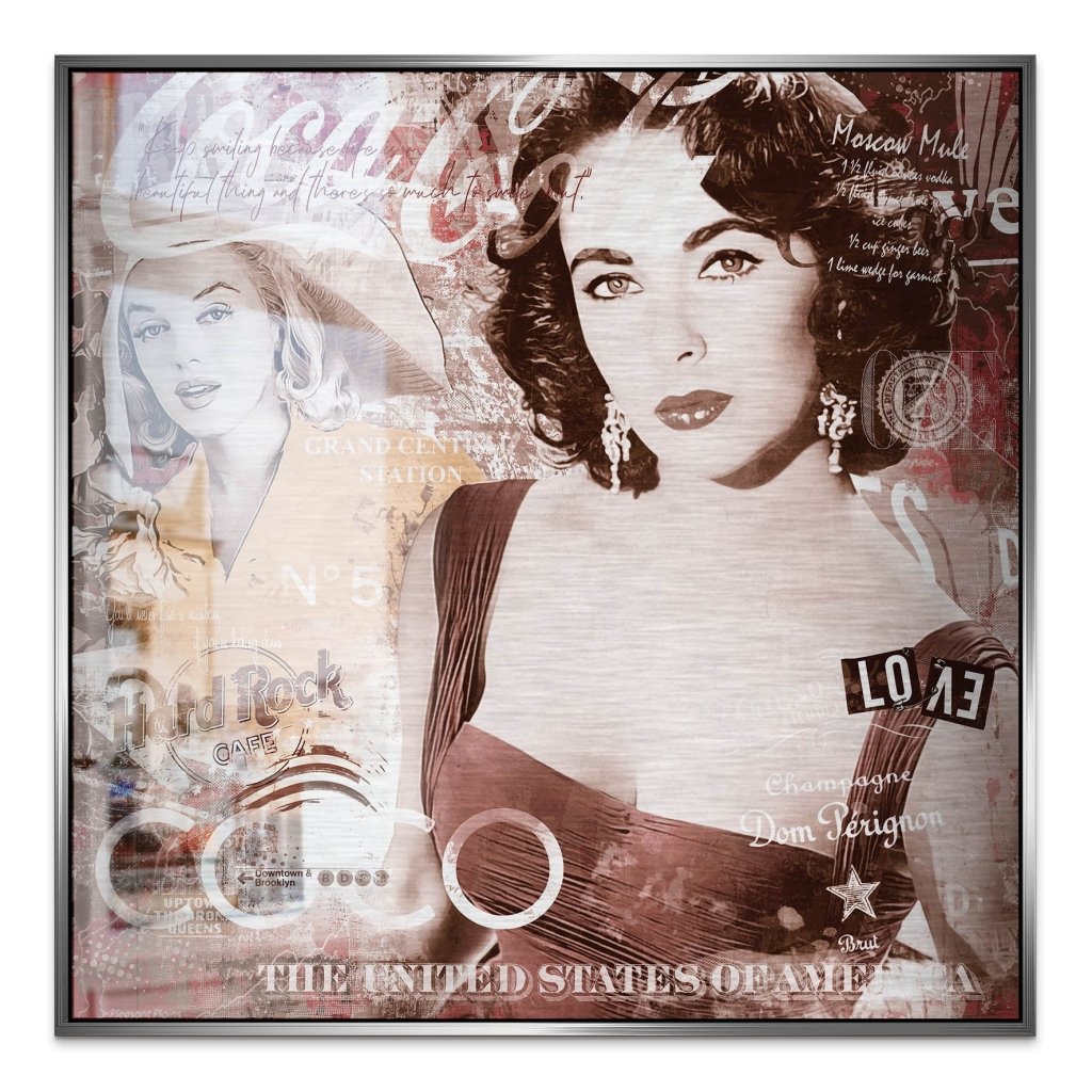 Marilyn & Liz Pop Art Retro Style Alu Gebürstet Bild INGALERIE