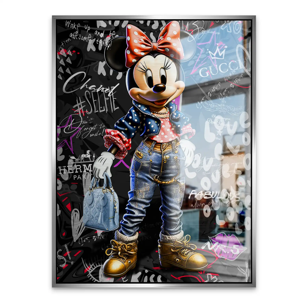 Minnie Maus Comic Street Art Alu gebürstet Bild INGALERIE
