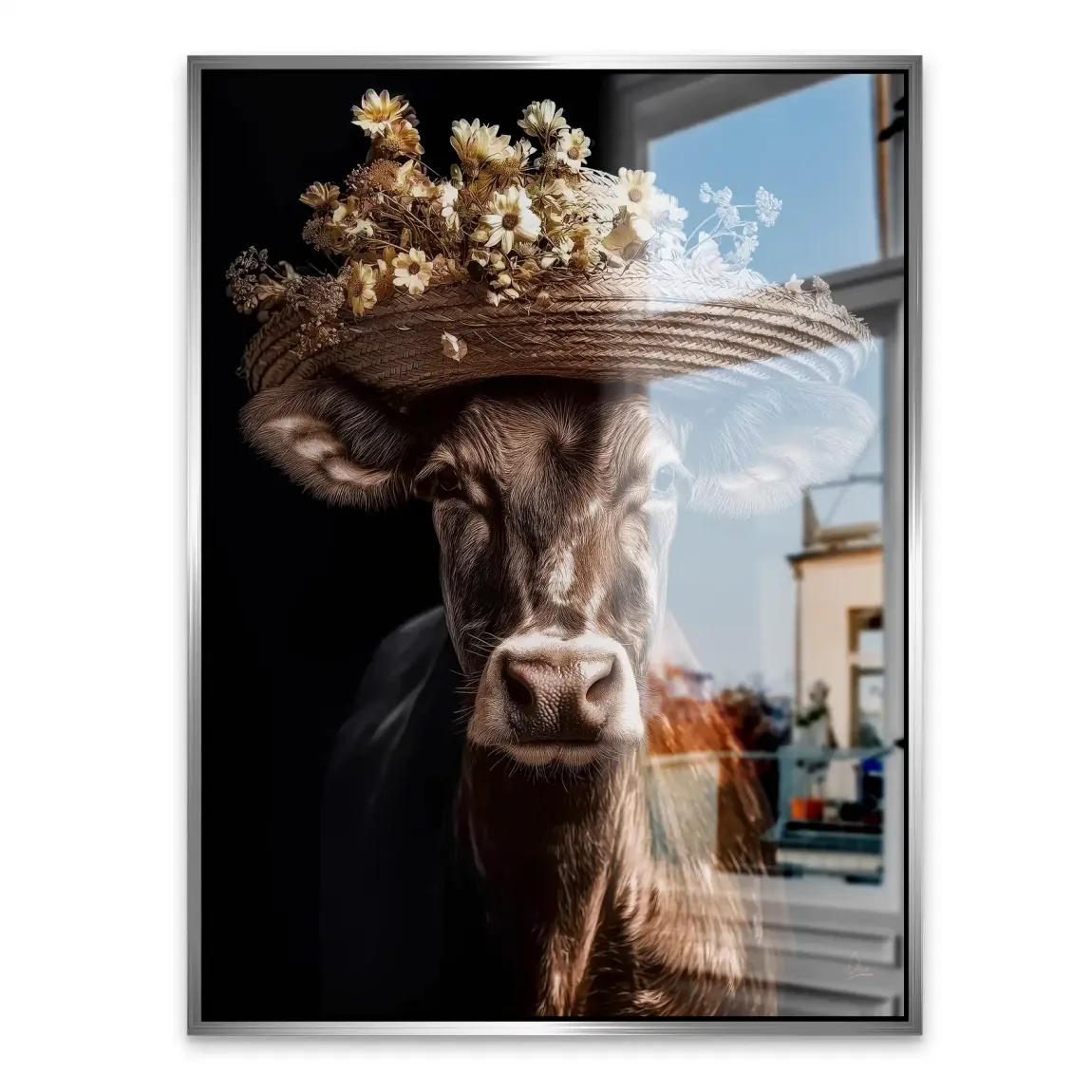 Kuh mit Strohhut Alu Gebürstet Bild