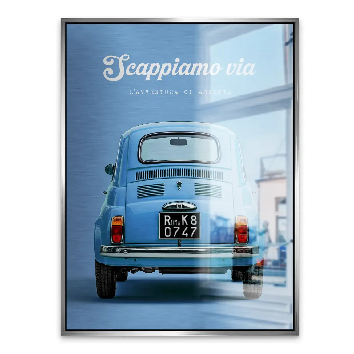 Fiat 500 Azzurro Aluminiumbild gebürstet
