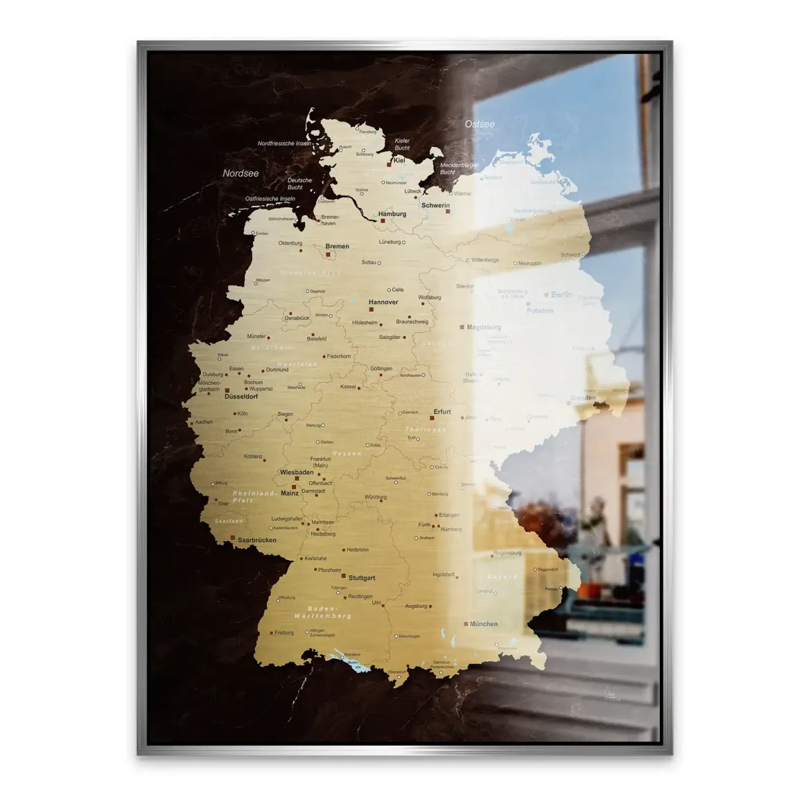 Deutschland Karte Gold Aluminiumbild gebürstet