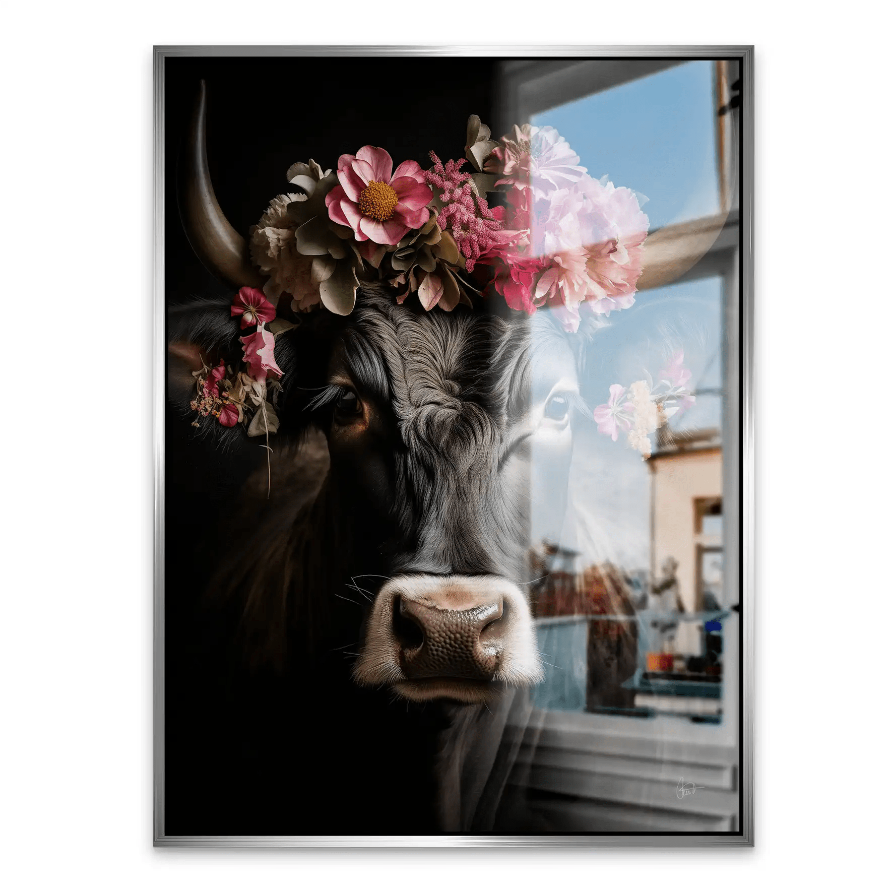 Kuh Mit Blumen Aludibond Gebürstet INGALERIE