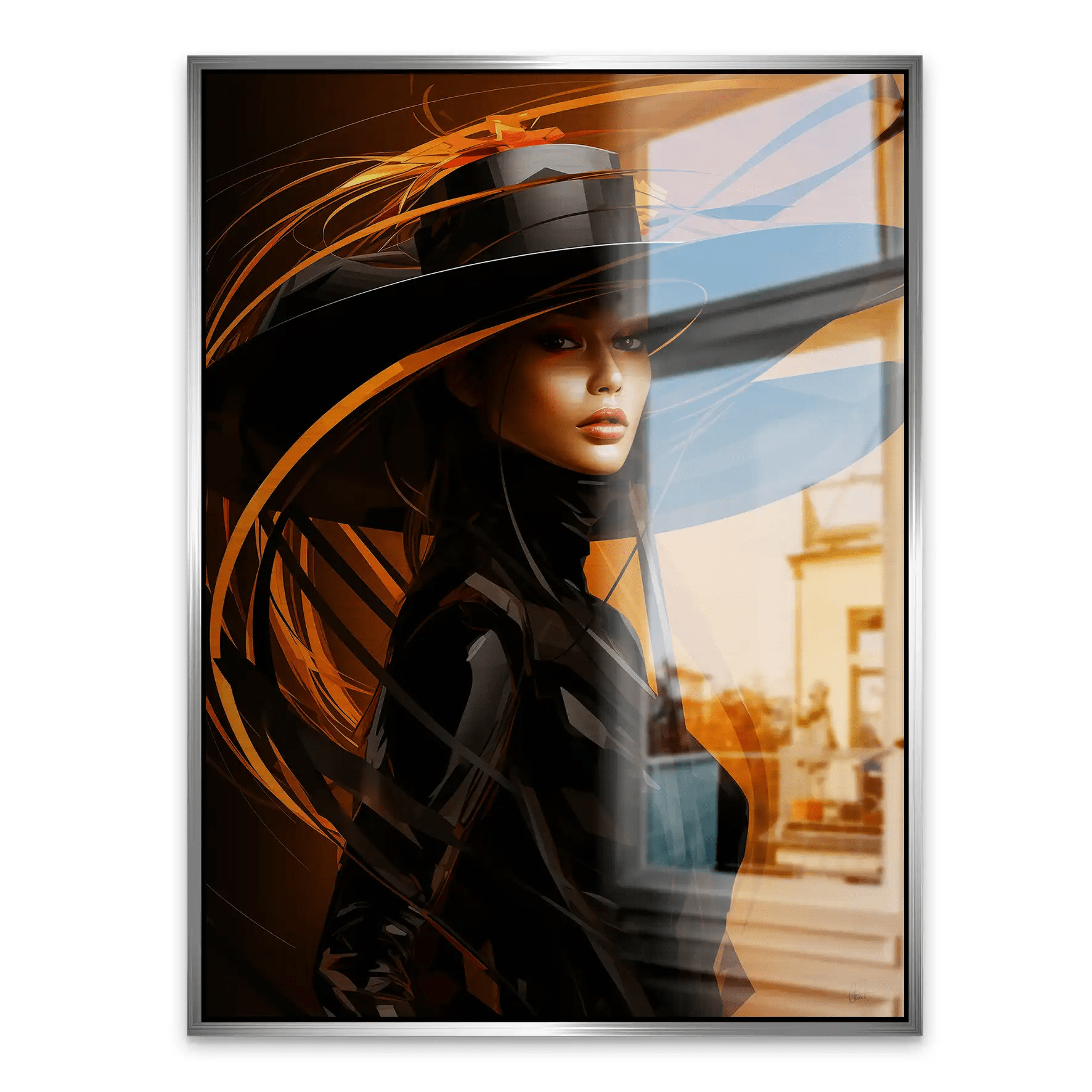 Frau mit Hut Alu Gebürstet INGALERIE