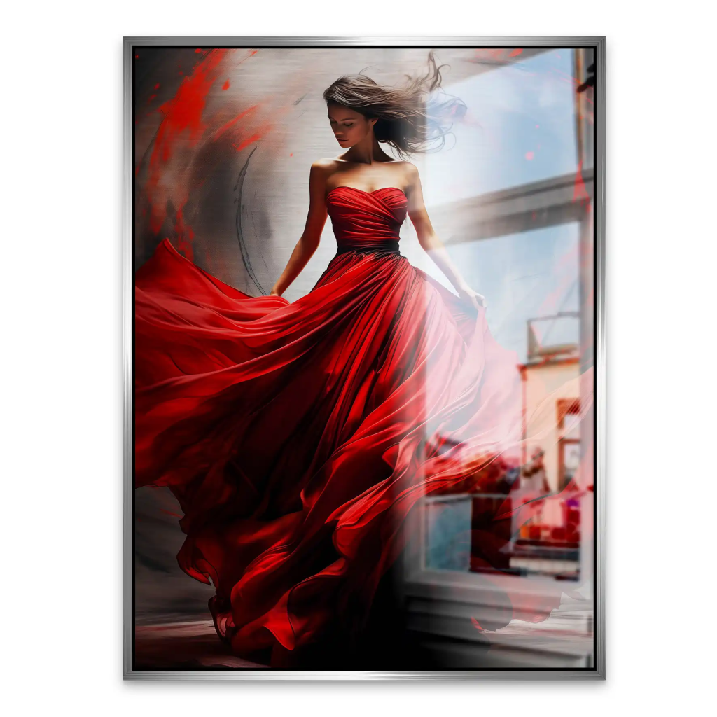 Woman In Red Aludibond Gebürstet Bild INGALERIE