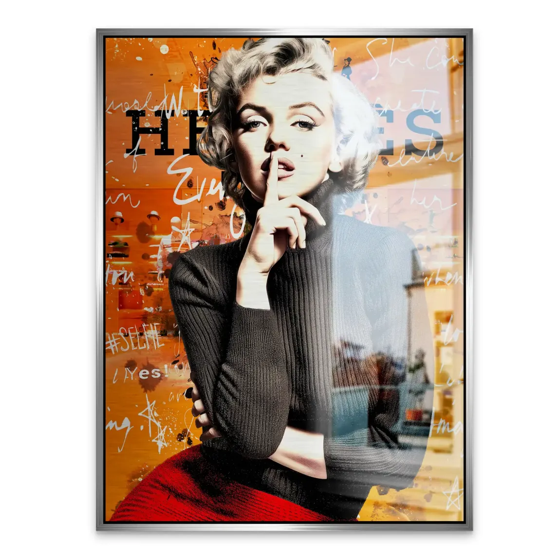 Marilyn Secret Orange Pop Art Alu Gebürstet Bild