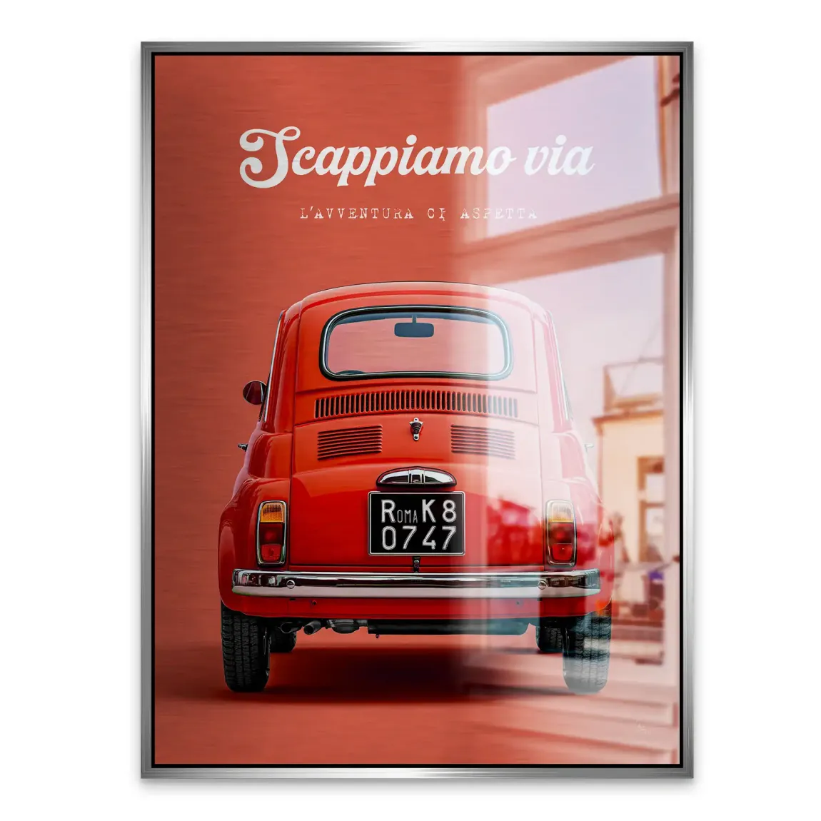 Fiat 500 Rosso Aluminiumbild gebürstet
