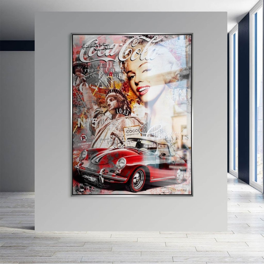 Marilyn Monroe Porsche Pop Art Alu gebürstet Bild INGALERIE