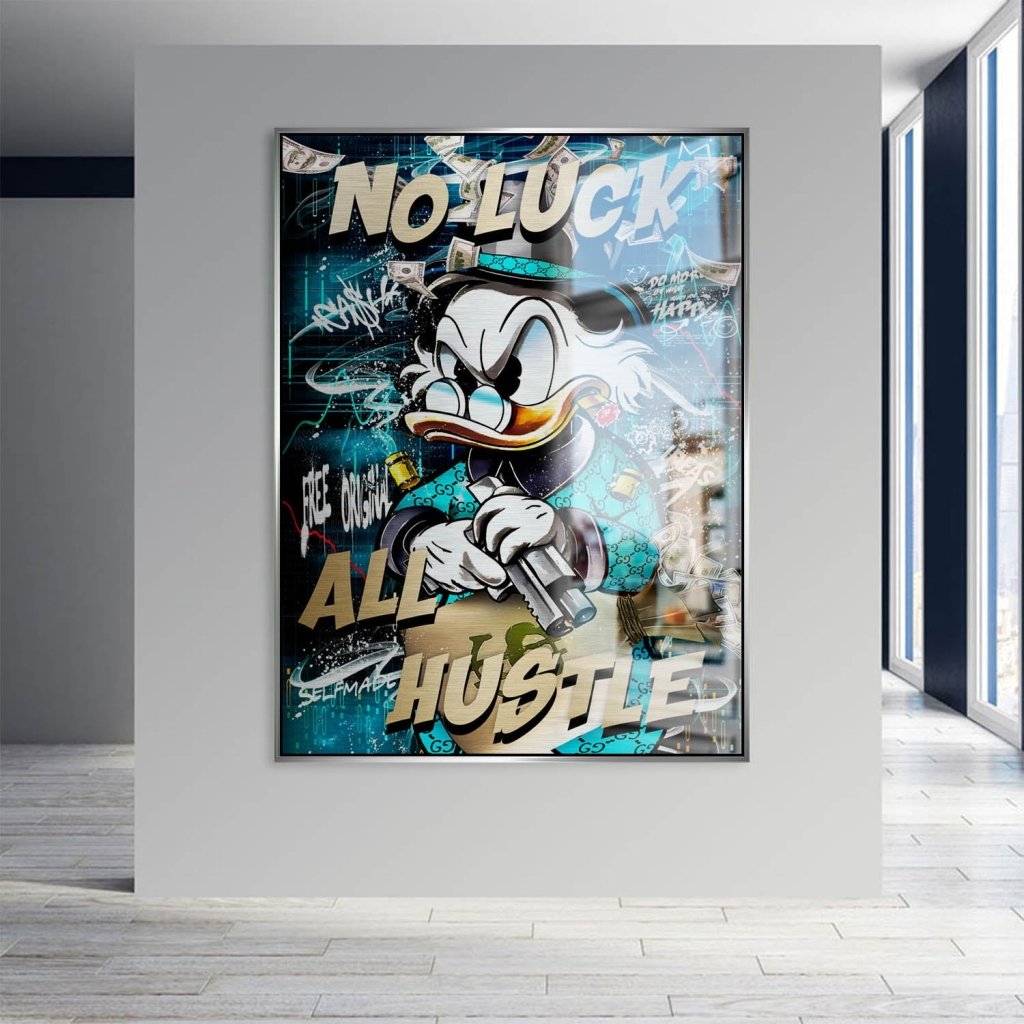 Dagobert Duck All Hustle Pop Art Aludibond Brush Bild INGALERIE