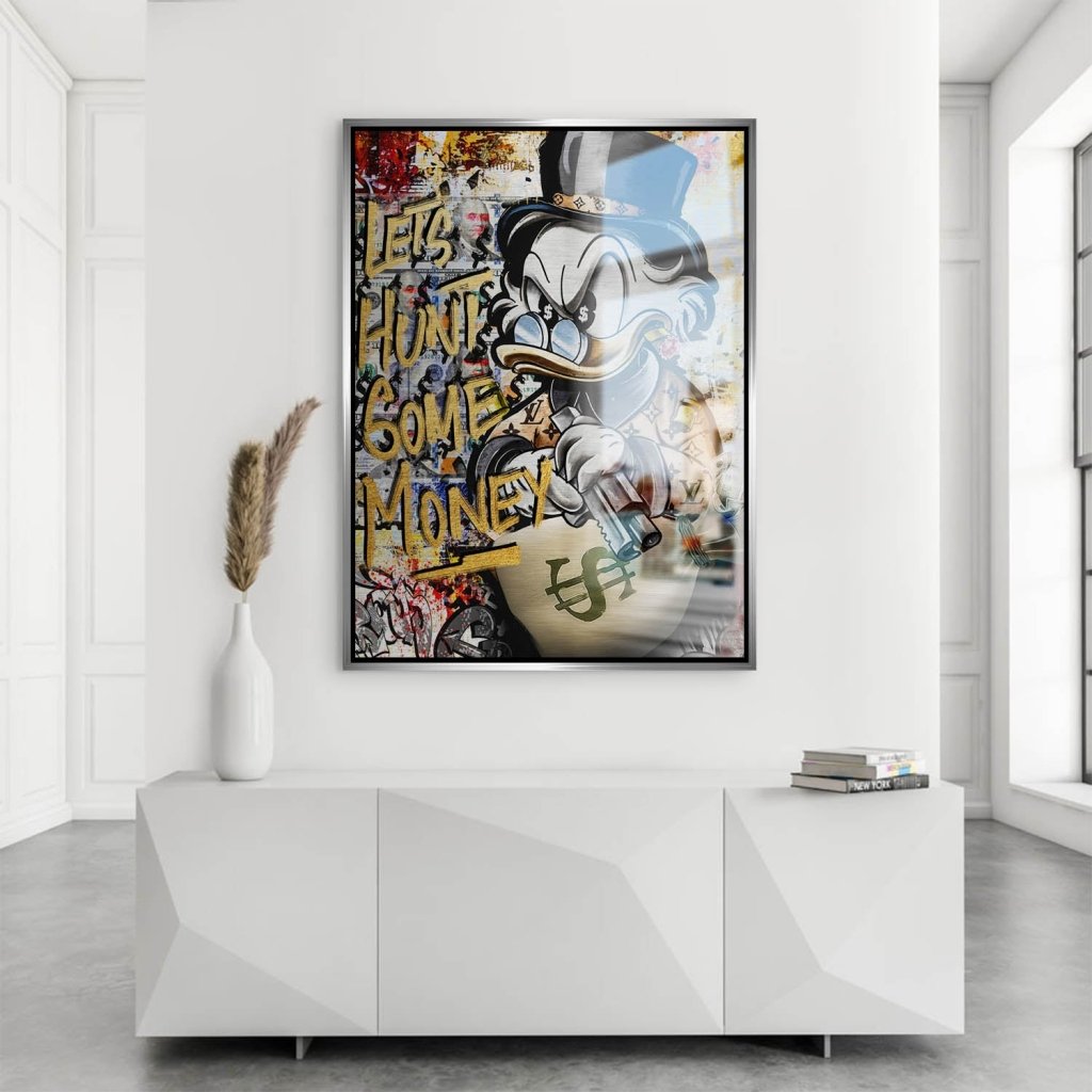 Dagobert Duck Let's Hunt Pop Art Aludibond Gebürstet Bild INGALERIE
